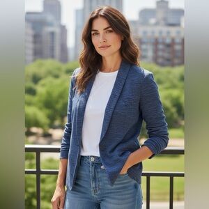 Like New Nic + Zoe Knit Blazer.  Blue and Black. Size S.
